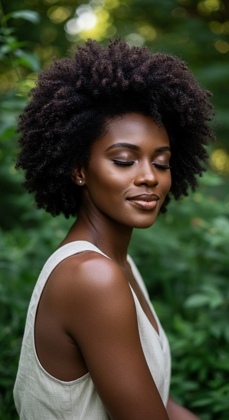 A woman with a perfectly shaped, soft, and rounded Teeny Weeny Afro.