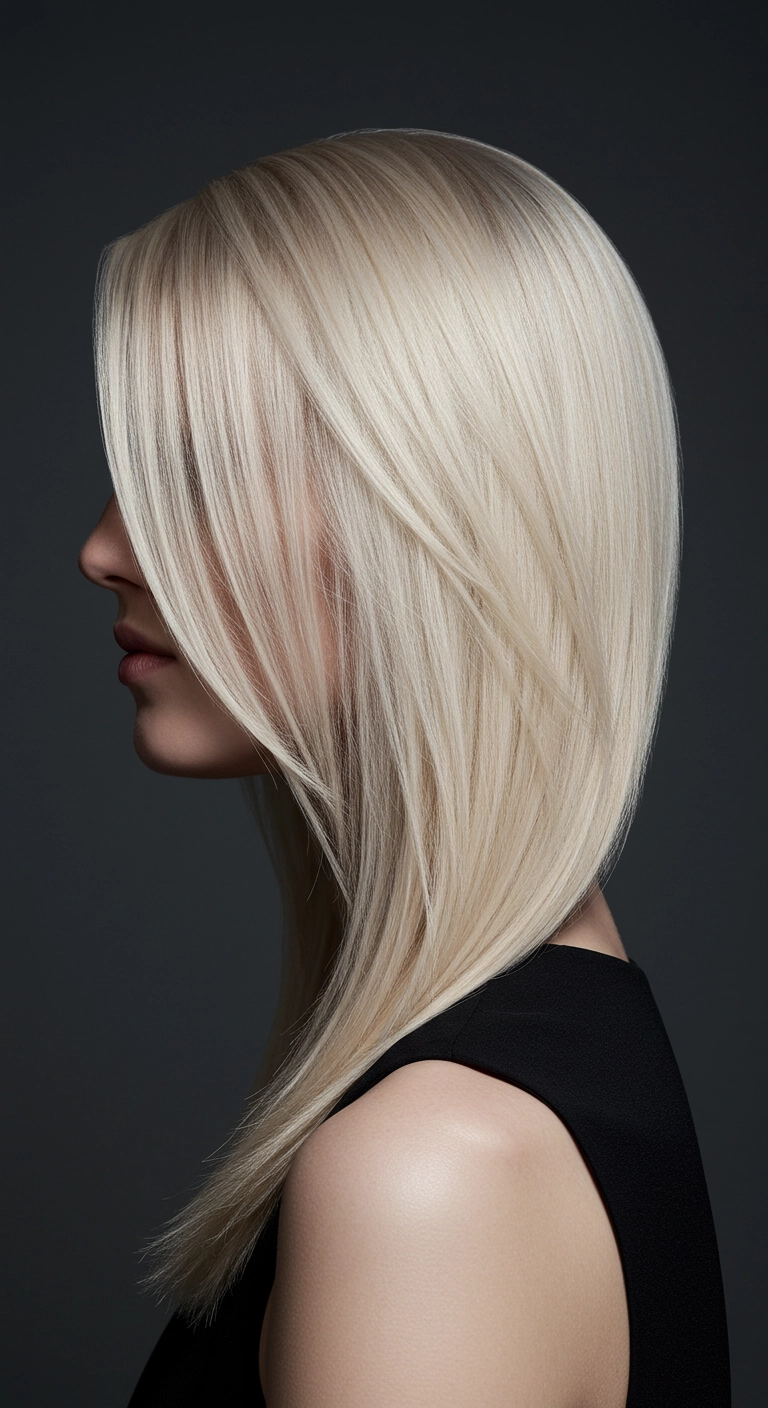 A woman with sleek mid-length hair and sharply angled forward layers.